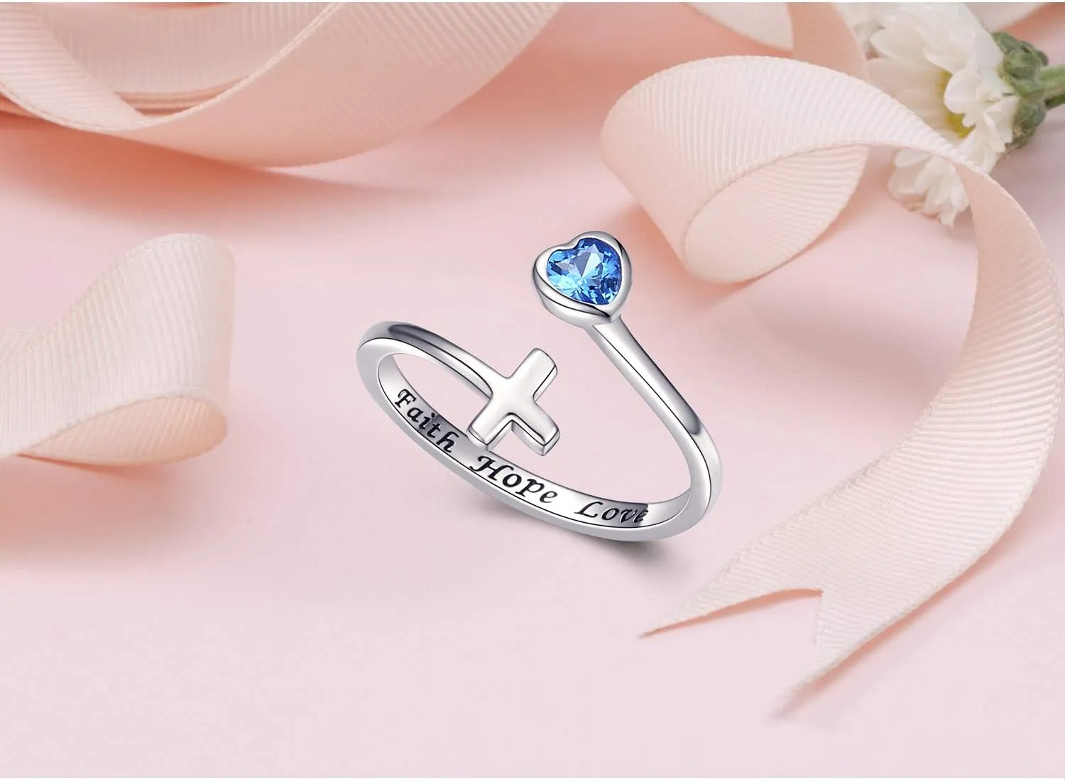 Faith Hope Love Jewelry for Women: 925 Sterling Silver Cross Ring Inspirational Jewelry Gift
