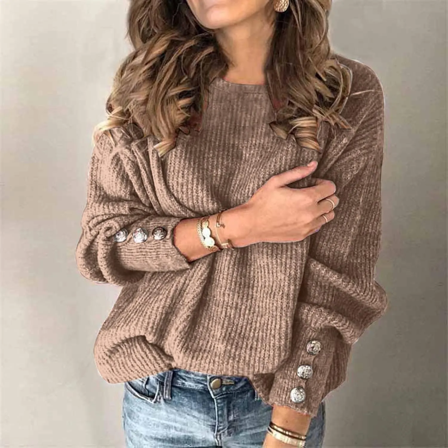 Fall Sweaters for Women Chunky Knit Solid Color Crewneck Long Sleeve Loose Fit Casual Soft Jumper Tops