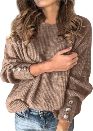 Fall Sweaters for Women Chunky Knit Solid Color Crewneck Long Sleeve Loose Fit Casual Soft Jumper Tops