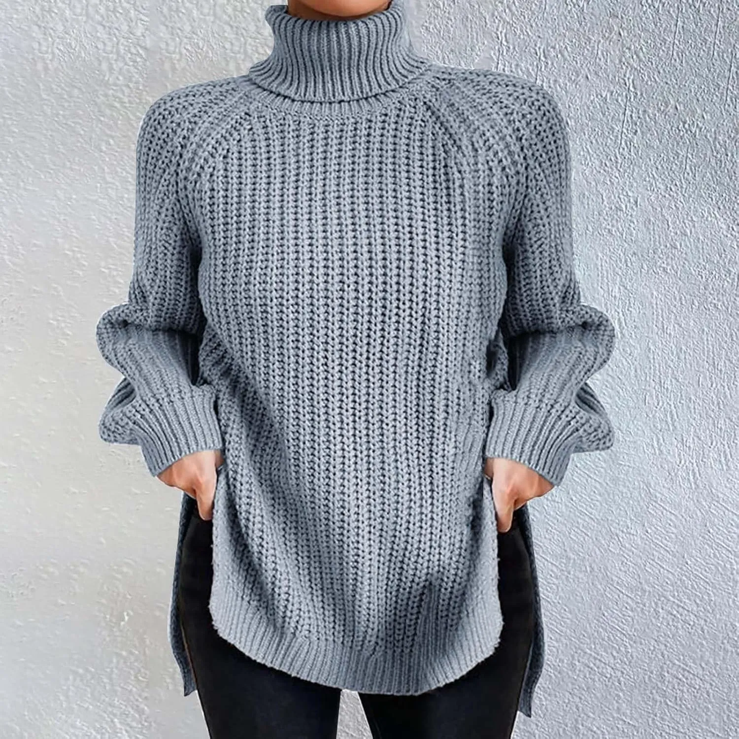 Fall Sweaters for Women Trendy Chunky Knit Turtleneck Pullover Long Sleeve Shirt Loose Plus Size Tops