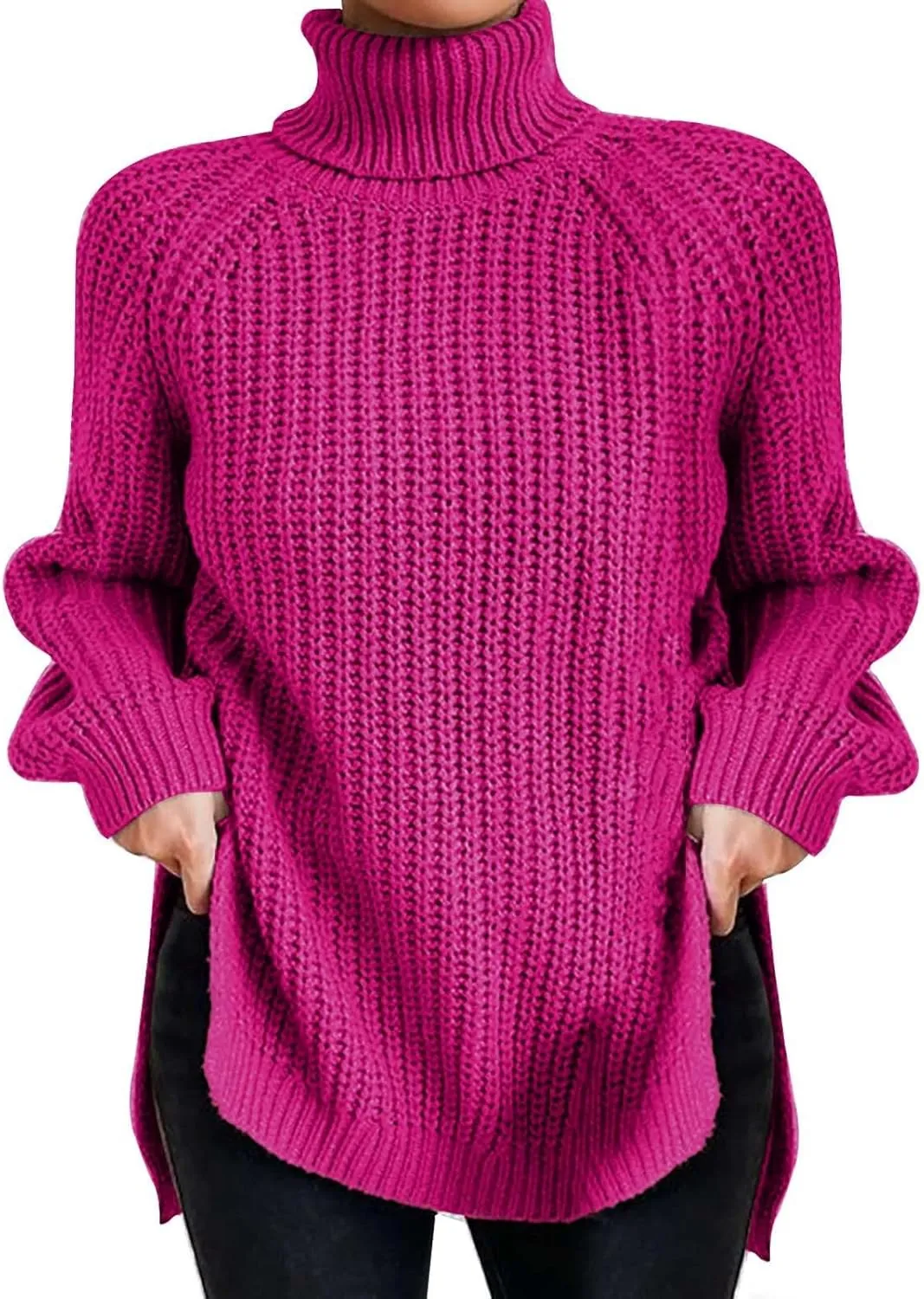 Fall Sweaters for Women Trendy Chunky Knit Turtleneck Pullover Long Sleeve Shirt Loose Plus Size Tops
