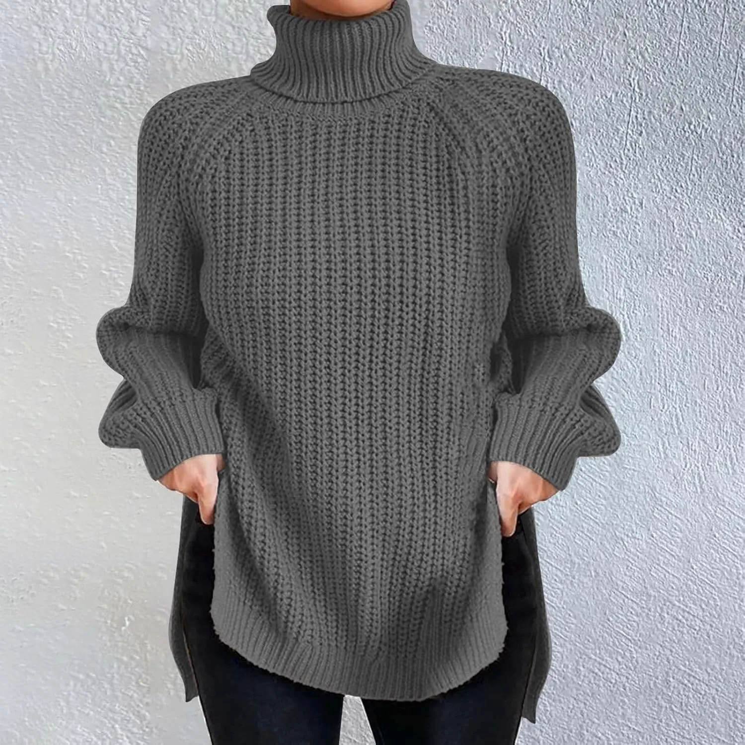 Fall Sweaters for Women Trendy Chunky Knit Turtleneck Pullover Long Sleeve Shirt Loose Plus Size Tops