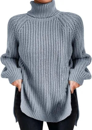 Fall Sweaters for Women Trendy Chunky Knit Turtleneck Pullover Long Sleeve Shirt Loose Plus Size Tops
