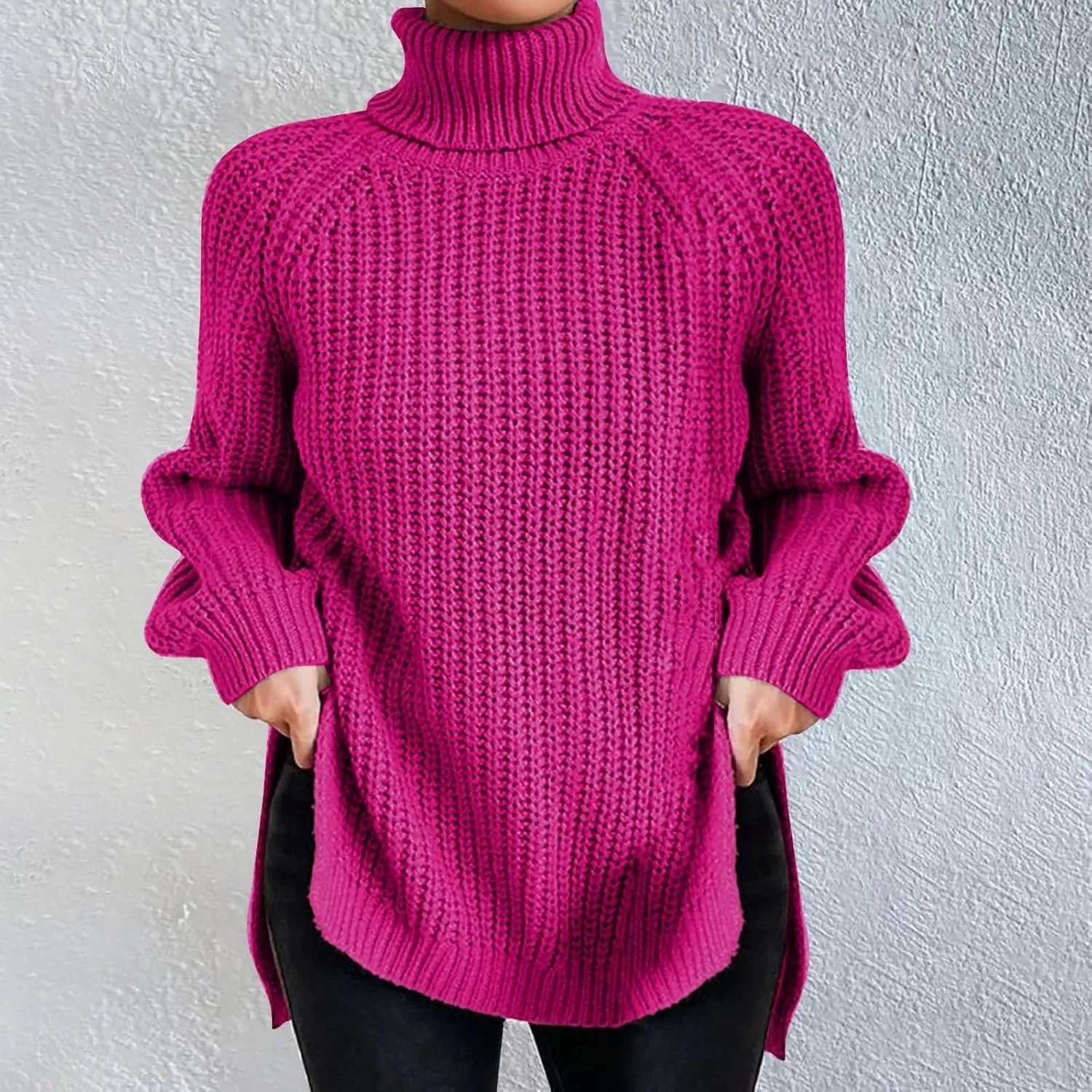 Fall Sweaters for Women Trendy Chunky Knit Turtleneck Pullover Long Sleeve Shirt Loose Plus Size Tops