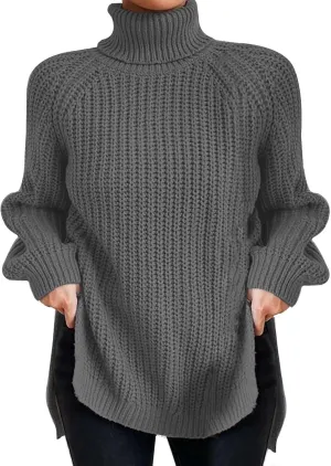 Fall Sweaters for Women Trendy Chunky Knit Turtleneck Pullover Long Sleeve Shirt Loose Plus Size Tops