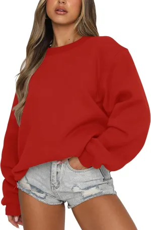 Fanway&EC Women's Long Sleeve Sweatshirt Casual Crewneck Oversized Pullover Hoodies Fall Tops