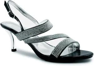 Fashion Thirsty Womens Diamante Mid Heel Ladies Prom Bridal Wedding Shoes Evening Party Occasion Heeled Strappy Dress Sandals Size Black Patent