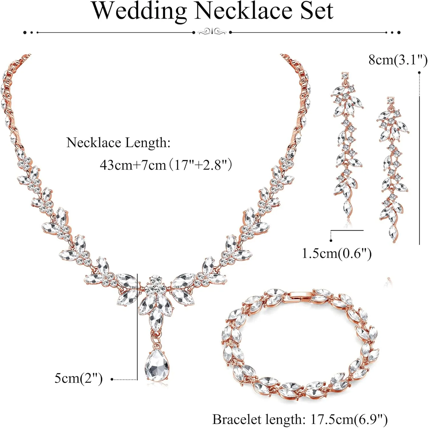 FIASASO Prom Jewelry Set Necklace Dangle Earrings Bracelet Bride Bridesmaid Crystal Bridal Jewelry Set for Wedding Rhinestone Engagement Party Prom Jewelry Set for Women