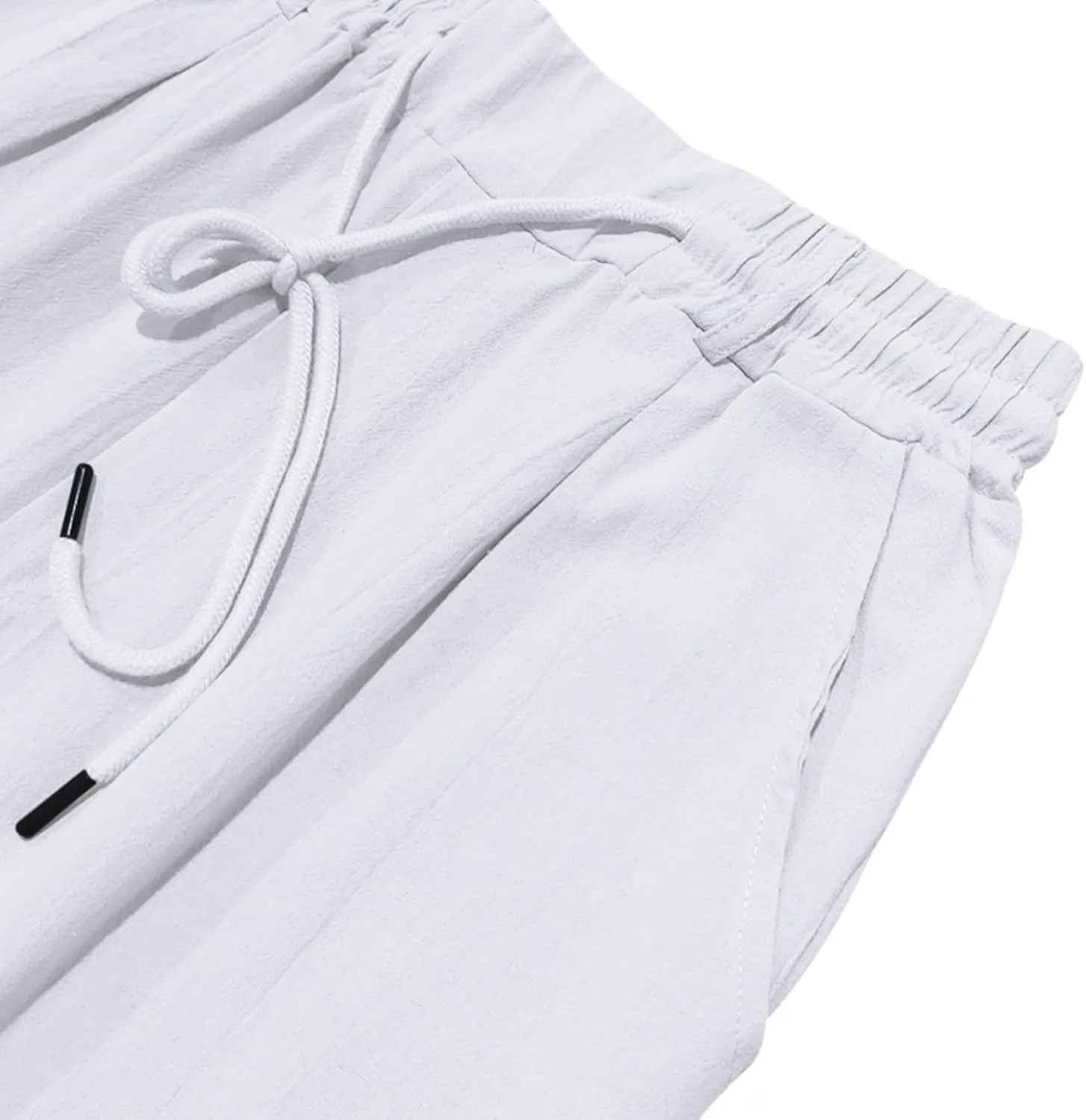 Finelylove Mens Linen Pants Elastic Waist Drawstring Lightweight Casual Pants Relaxed Fit Summer Beach Lounge Travel Trousers