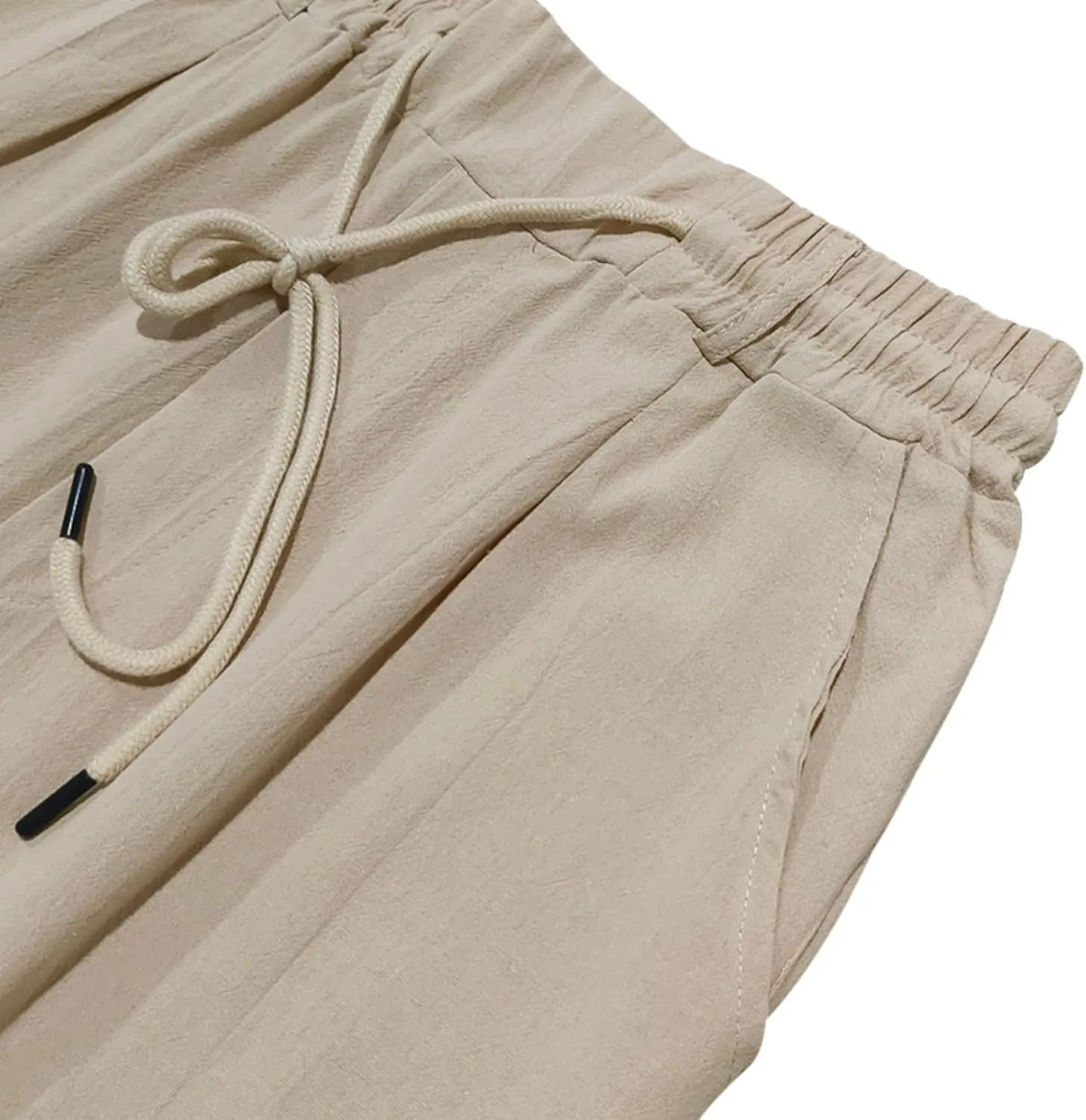 Finelylove Mens Linen Pants Elastic Waist Drawstring Lightweight Casual Pants Relaxed Fit Summer Beach Lounge Travel Trousers