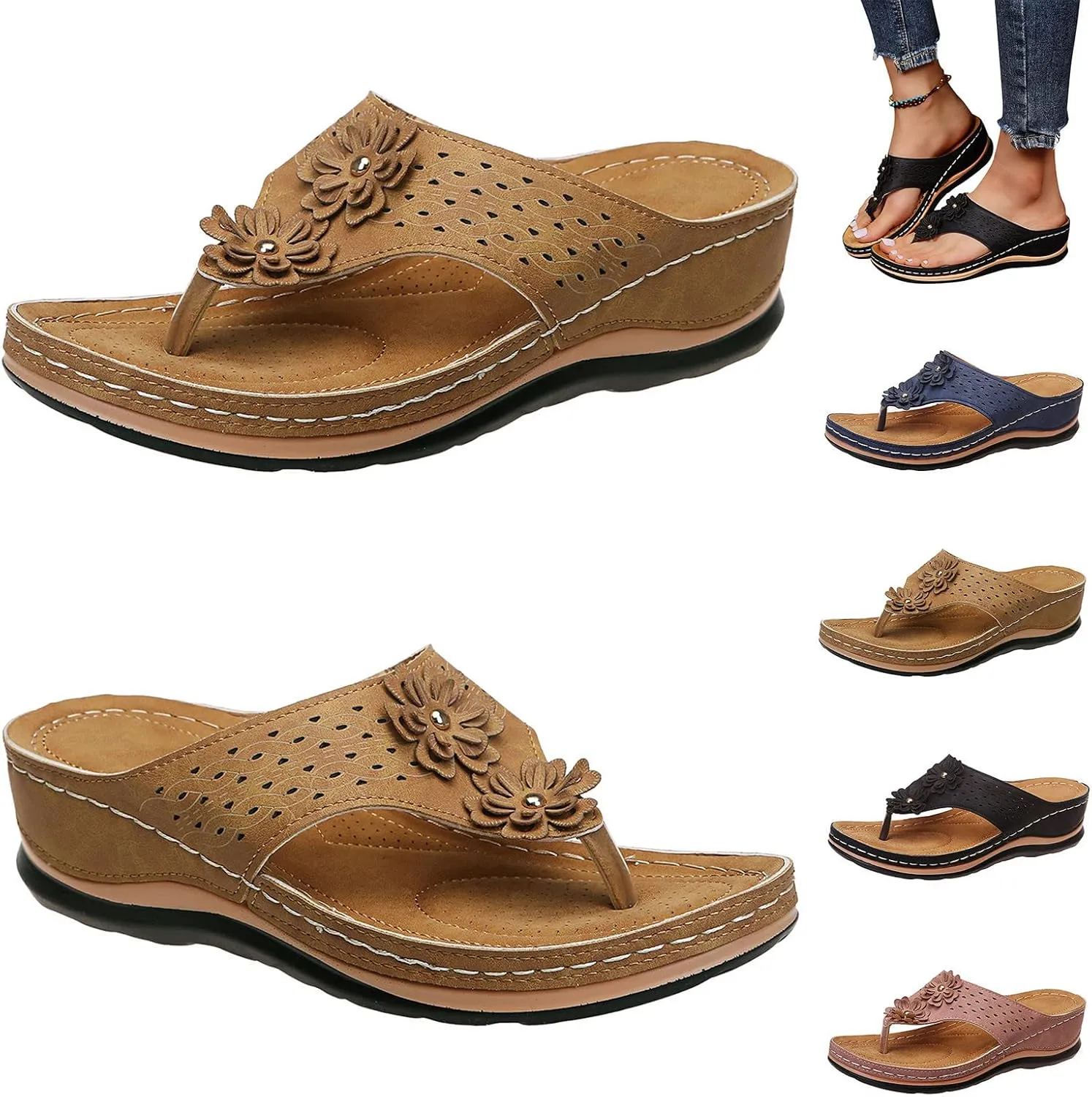 Flat Sandals for Women Women's Arch Support Flip Flops Slippers for Women Womens Black Sandal