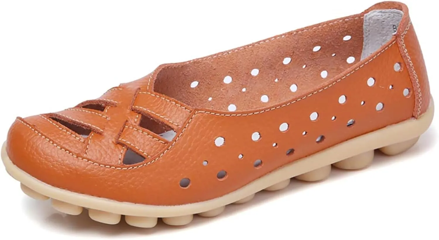 Flats for Women Comfort Loafers Breathable Closed Toe Sandals Leather Hollow Soft Summer Slip on Shoes Walking Office Driving Fashion Shoes