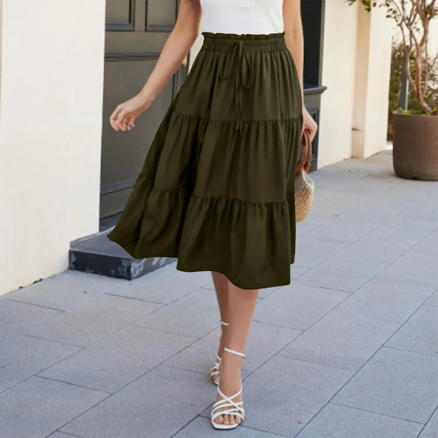 Floral Maxi Skirt for Women Summer Comfy Tiered Elastic High Waisted Skirts Vacation A-Line Flowy Swing Long Skirts