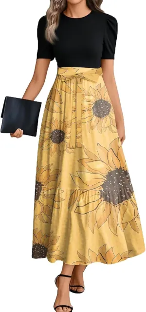 Flowy Bohemian Patchwork Beach Dress 2025 Elegant Floral Print Maxi Dress with Ruffle Hem