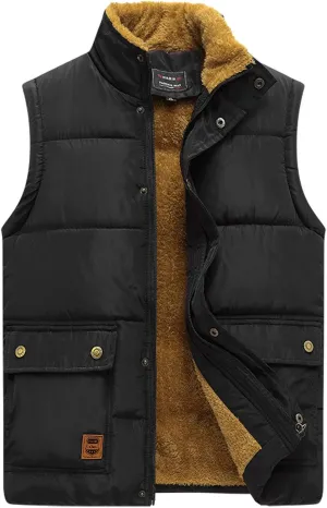 Flygo Men's Winter Warm Outdoor Padded Puffer Vest Thick Fleece Lined Sleeveless Zipper Jacket