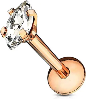 Forbidden Body Jewelry Tragus Earring, Labret Jewelry 16g, Tragus Piercing Jewelry Surgical Steel, Internally Threaded Surgical Steel Marquise CZ Labret Stud (Pick Color/Length)