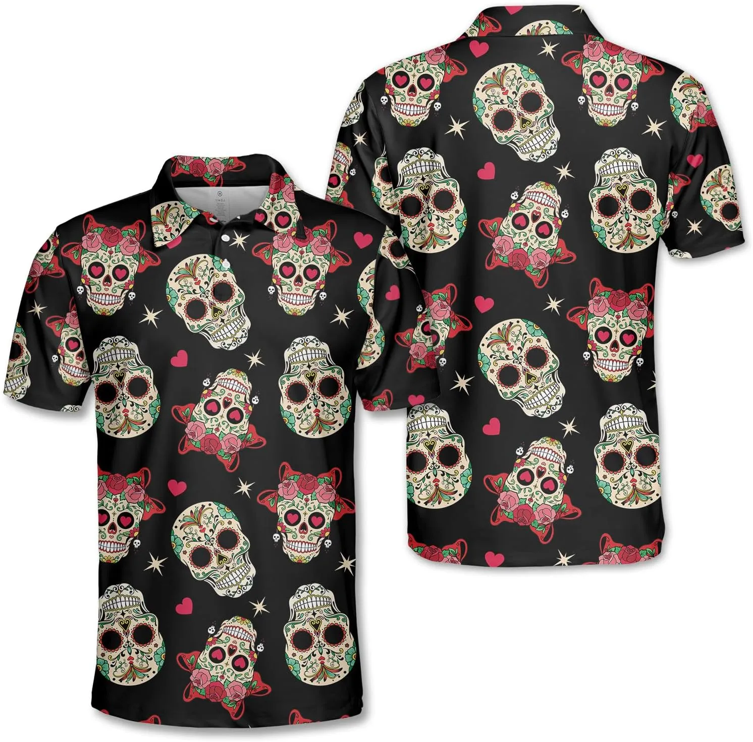Funny Golf Shirts Skull Hawaiian Polo Shirts for Men, Crazy Golf Shirts for Men Golf Gifts Hawaiian Skull Golf Shirts