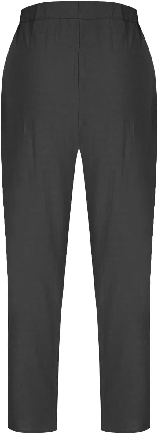FZYLQY Womens Cotton Linen Wide Leg Pants with Pockets Drawstring Waist Casual Trousers for Relaxed Fit Summer Wear