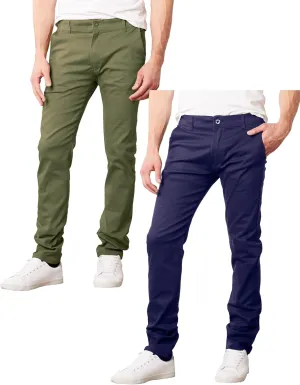 Galaxy by Harvic Mens Slim Fit Cotton Stretch Chino Pants 2 Packs
