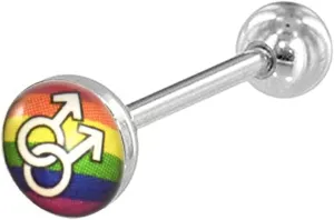 Gay Pride Male Symbols Rainbow Flag Tongue Ring - LGBTQ Jewelry Barbell (Tongue/Body Jewelry)