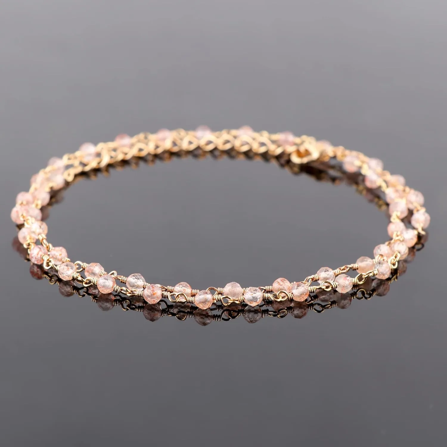 Gempires Natural Lightweight Beaded Bracelet & Necklace Rosary Chain Handmade Jewelry Sunstone Beads Crystal Jewelry Hypoallergenic Gold Plated Perfect Elegant Jewelry Gift For Her