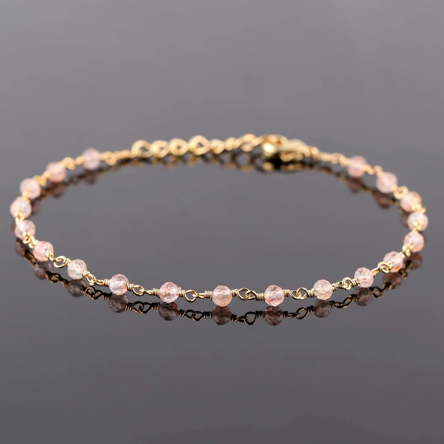 Gempires Natural Lightweight Beaded Bracelet & Necklace Rosary Chain Handmade Jewelry Sunstone Beads Crystal Jewelry Hypoallergenic Gold Plated Perfect Elegant Jewelry Gift For Her