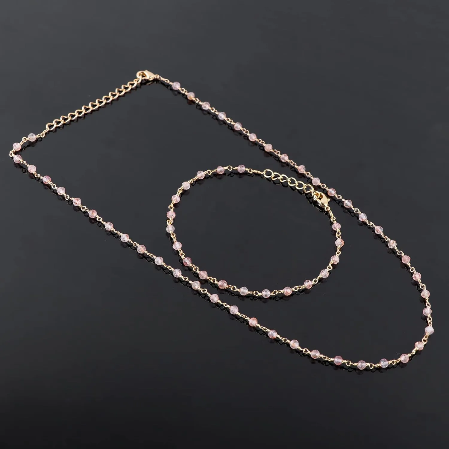 Gempires Natural Lightweight Beaded Bracelet & Necklace Rosary Chain Handmade Jewelry Sunstone Beads Crystal Jewelry Hypoallergenic Gold Plated Perfect Elegant Jewelry Gift For Her