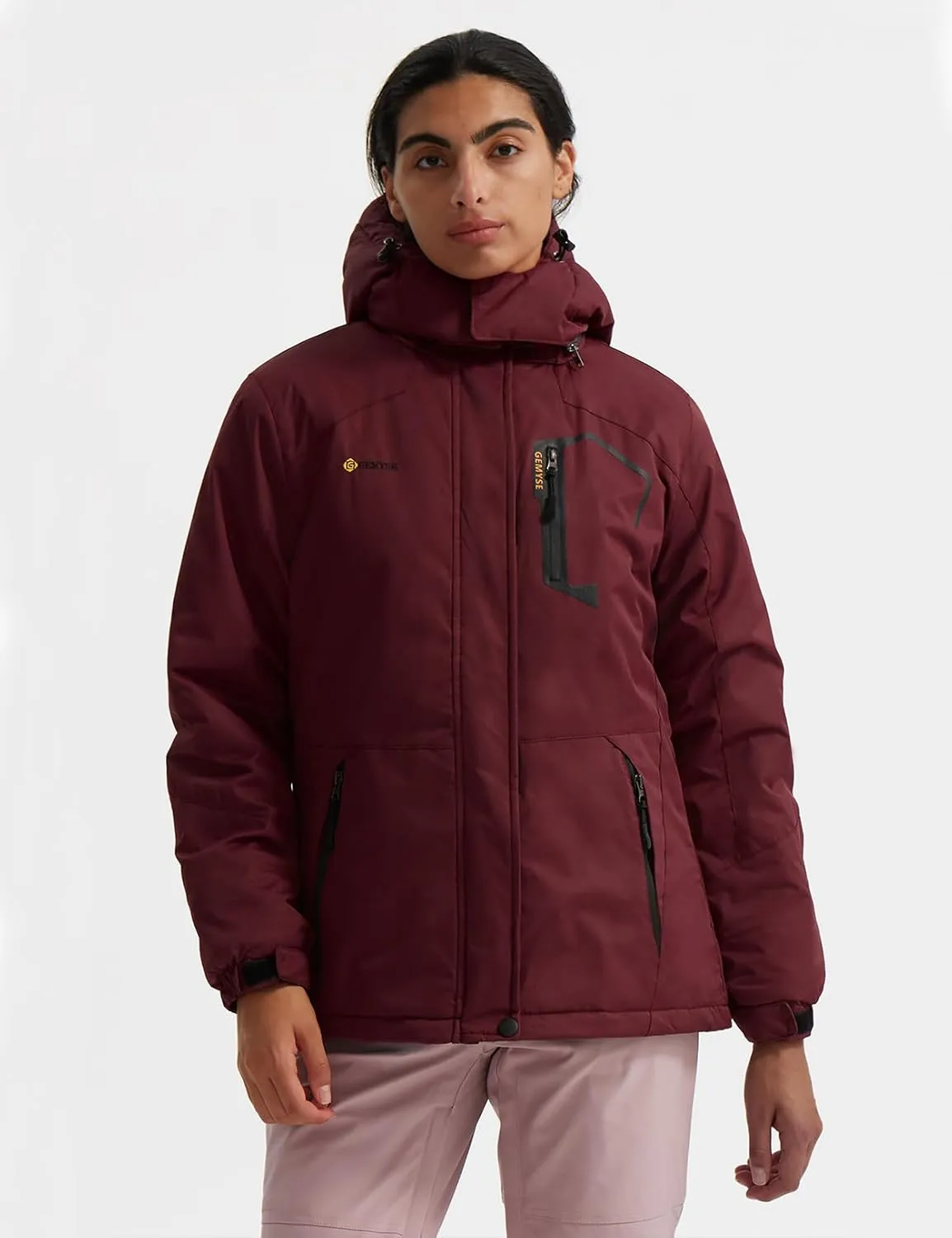 GEMYSE Women's Ski Snow Jacket Warm Winter Waterproof Coat Snowboard Rain Jacket Hooded Windproof Windbreaker