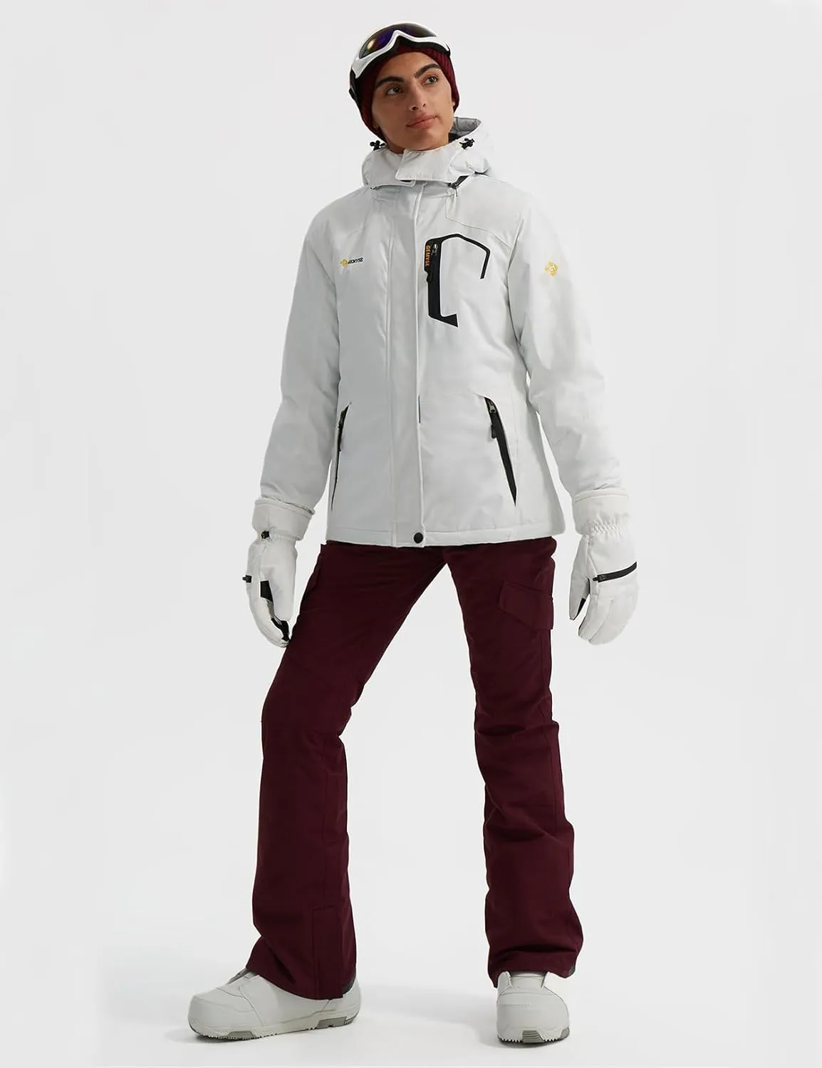 GEMYSE Women's Ski Snow Jacket Warm Winter Waterproof Coat Snowboard Rain Jacket Hooded Windproof Windbreaker