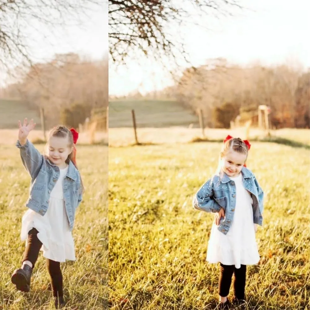 Girls' Classic Pearls Denim Jackets Kids Button Down Jeans Jacket Top Coat Outwear
