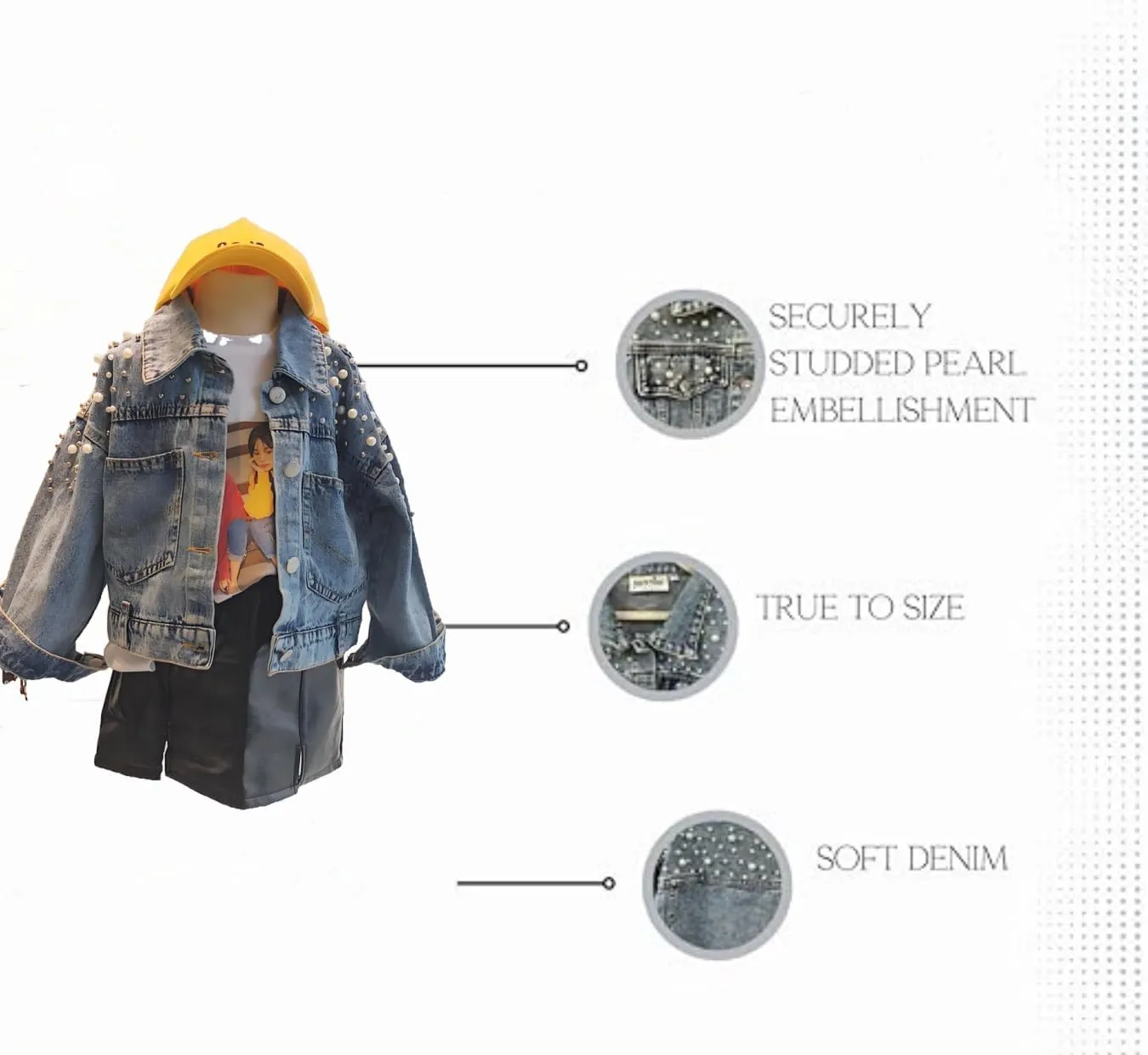 Girls' Classic Pearls Denim Jackets Kids Button Down Jeans Jacket Top Coat Outwear