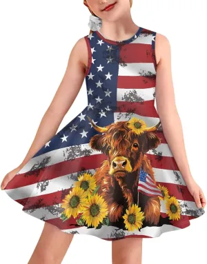 Girls Dresses Size 3-16 Kids Summer Sleeveless Midi Dress Beach Sundress Crewneck A Line Party
