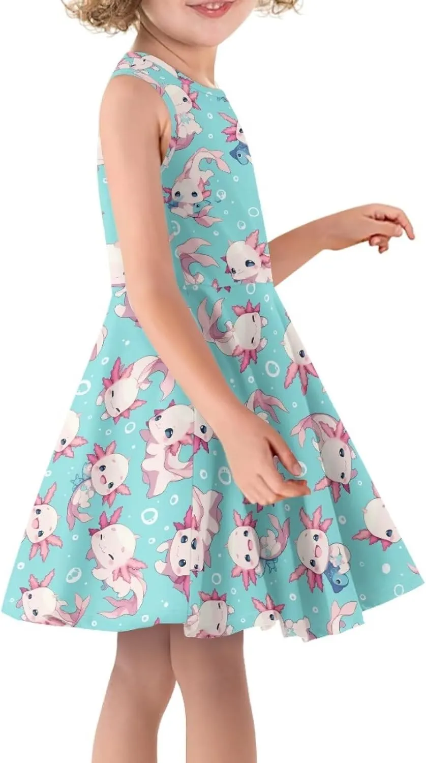 Girls Dresses Size 3-16 Kids Summer Sleeveless Midi Dress Beach Sundress Crewneck A Line Party
