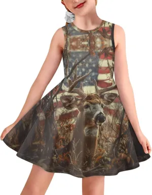 Girls Dresses Size 3-16 Kids Summer Sleeveless Midi Dress Beach Sundress Crewneck A Line Party