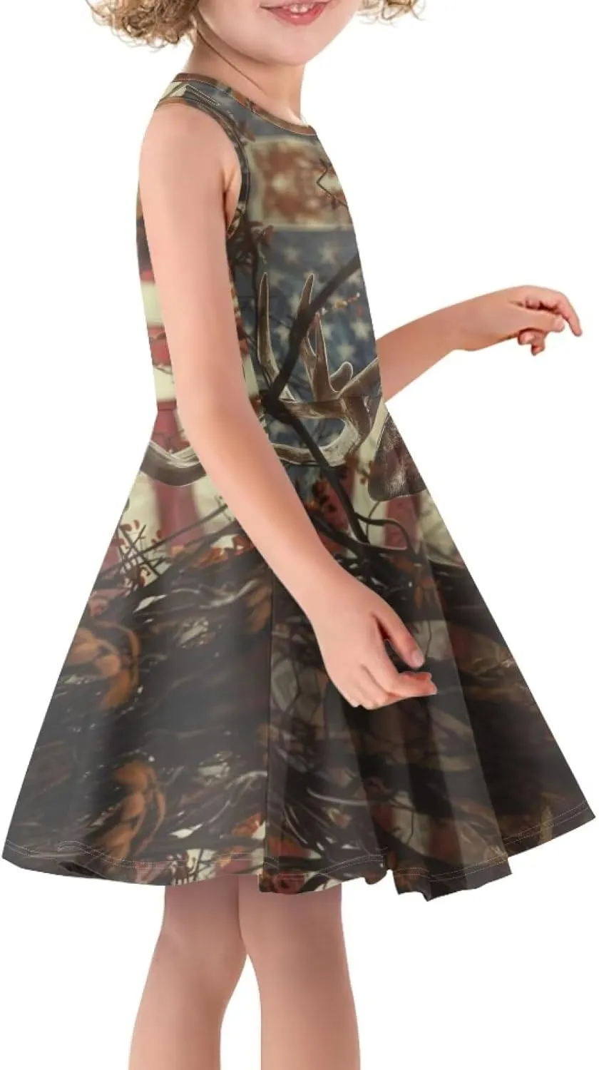 Girls Dresses Size 3-16 Kids Summer Sleeveless Midi Dress Beach Sundress Crewneck A Line Party