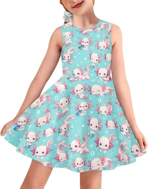 Girls Dresses Size 3-16 Kids Summer Sleeveless Midi Dress Beach Sundress Crewneck A Line Party