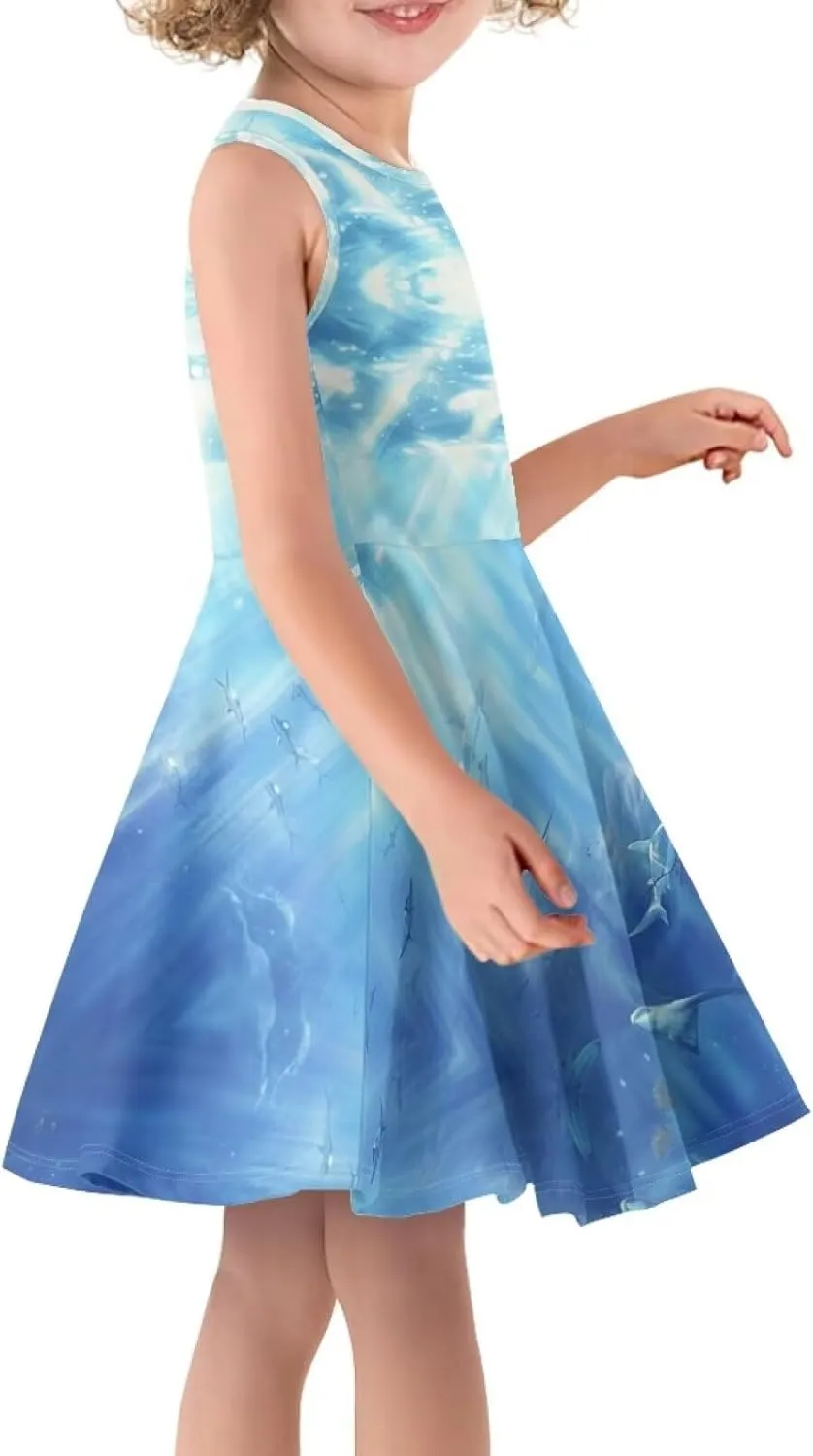 Girls Dresses Size 3-16 Kids Summer Sleeveless Midi Dress Beach Sundress Crewneck A Line Party
