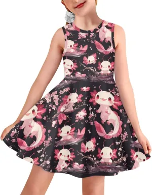 Girls Dresses Size 3-16 Kids Summer Sleeveless Midi Dress Beach Sundress Crewneck A Line Party