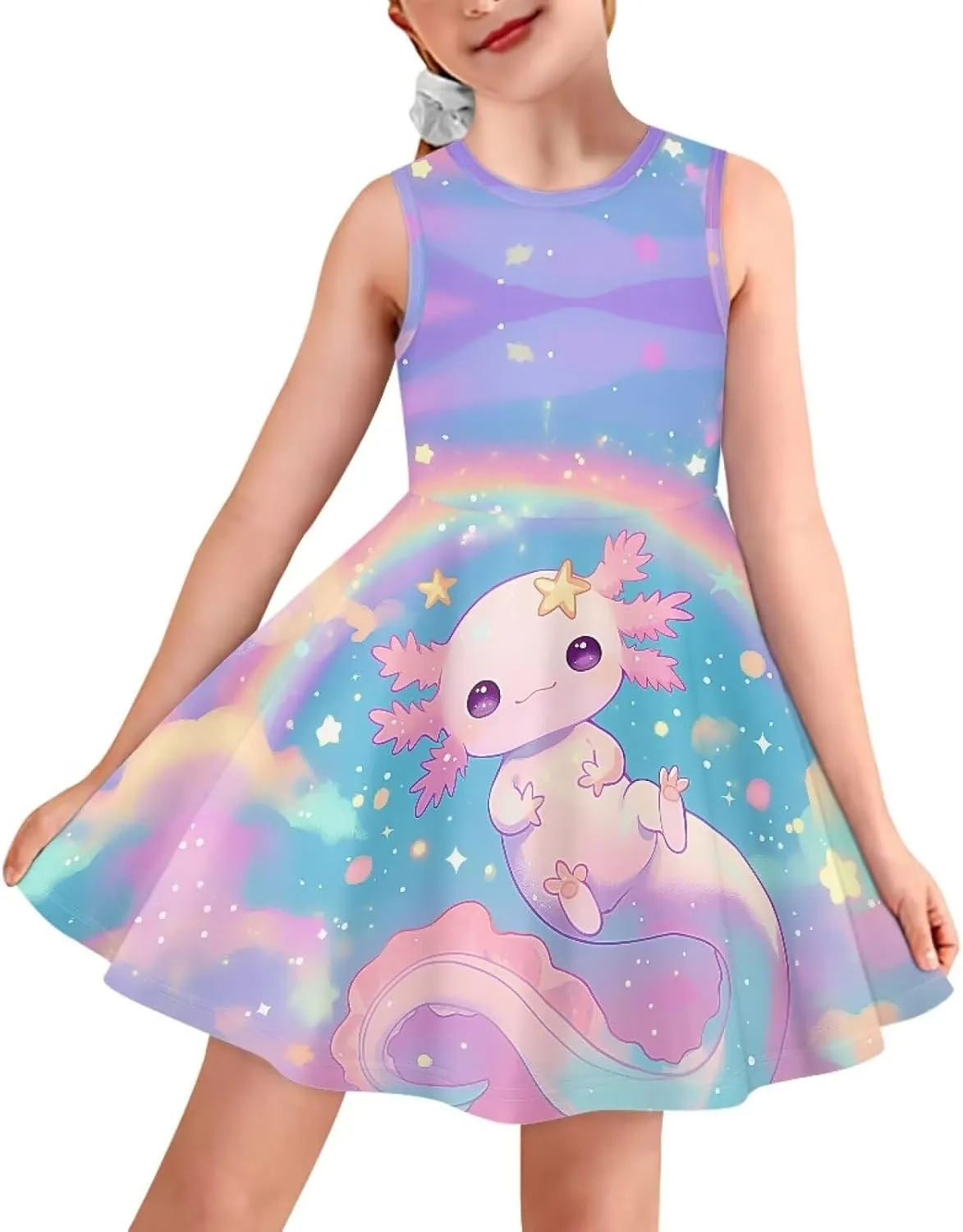 Girls Dresses Size 3-16 Kids Summer Sleeveless Midi Dress Beach Sundress Crewneck A Line Party