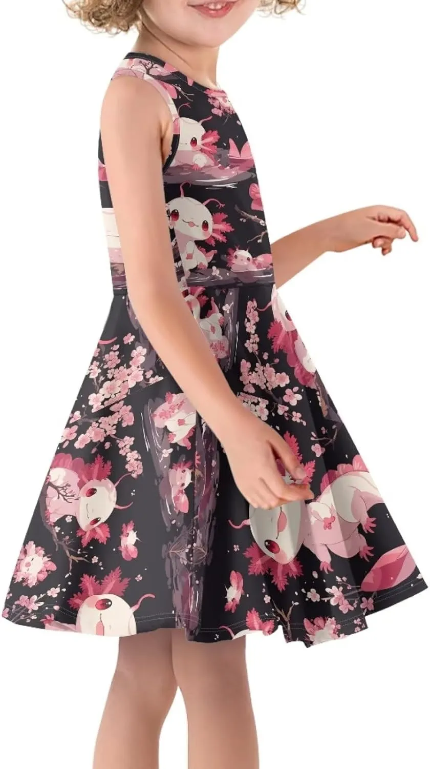 Girls Dresses Size 3-16 Kids Summer Sleeveless Midi Dress Beach Sundress Crewneck A Line Party