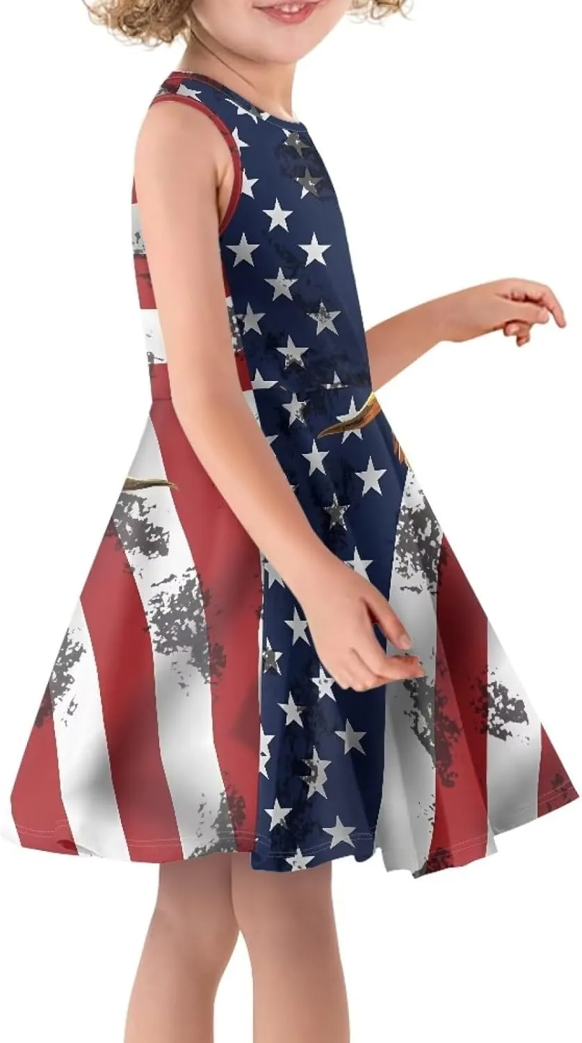 Girls Dresses Size 3-16 Kids Summer Sleeveless Midi Dress Beach Sundress Crewneck A Line Party