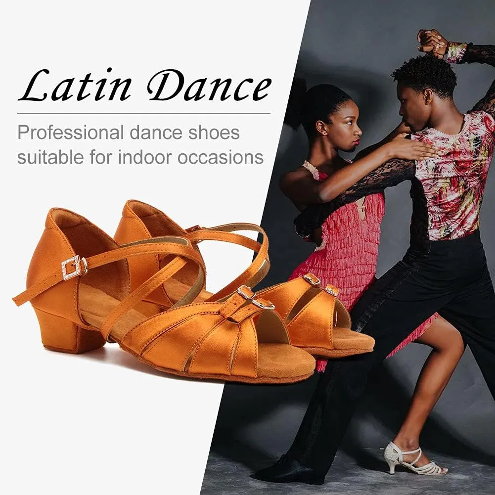 Girls Latin Dance Shoe Satin Salsa Ballroom Low Heel Practice Dance Shoes,Model WLLD28