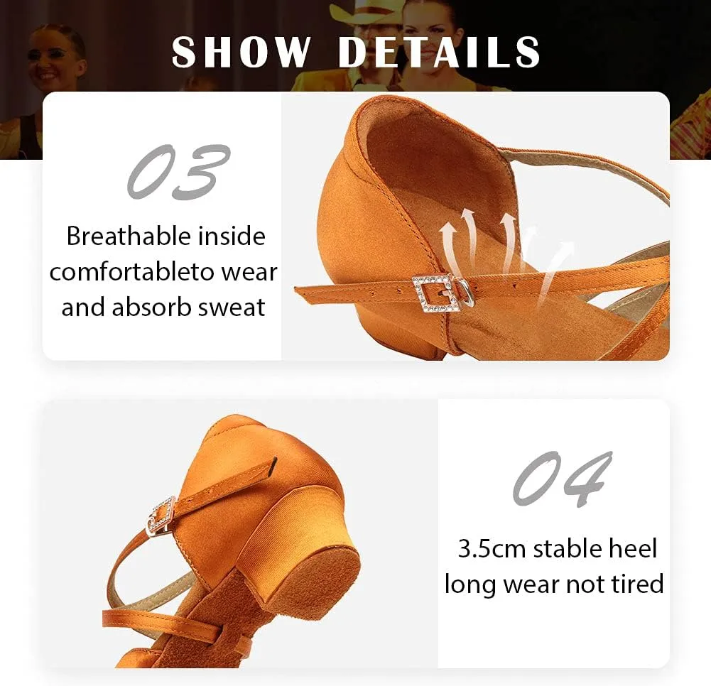 Girls Latin Dance Shoe Satin Salsa Ballroom Low Heel Practice Dance Shoes,Model WLLD28