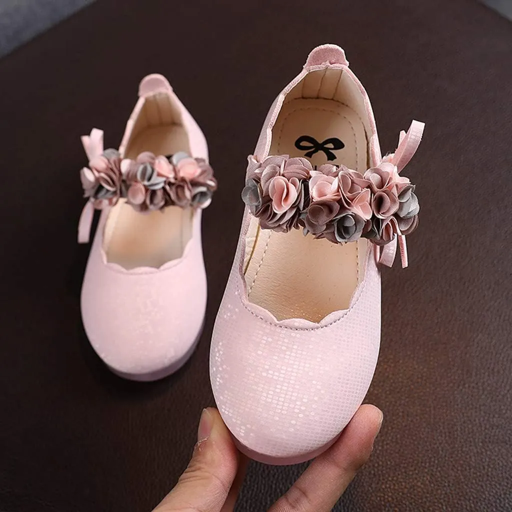 Girls Mary Jane Dress Shoes Flowers Strap Bows Flower Girl Wedding Low Heels Little Girls Pump Shoes