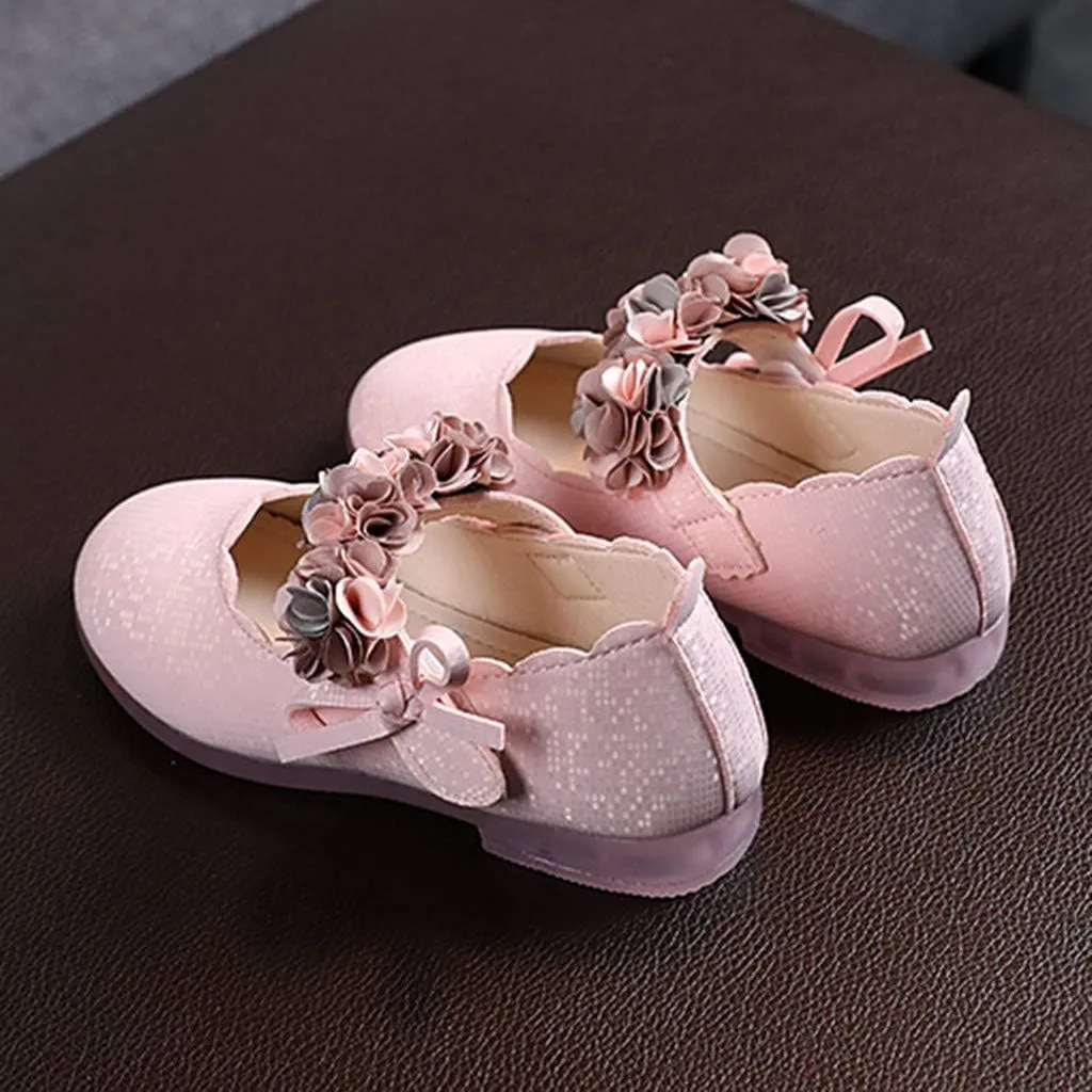 Girls Mary Jane Dress Shoes Flowers Strap Bows Flower Girl Wedding Low Heels Little Girls Pump Shoes