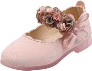 Girls Mary Jane Dress Shoes Flowers Strap Bows Flower Girl Wedding Low Heels Little Girls Pump Shoes