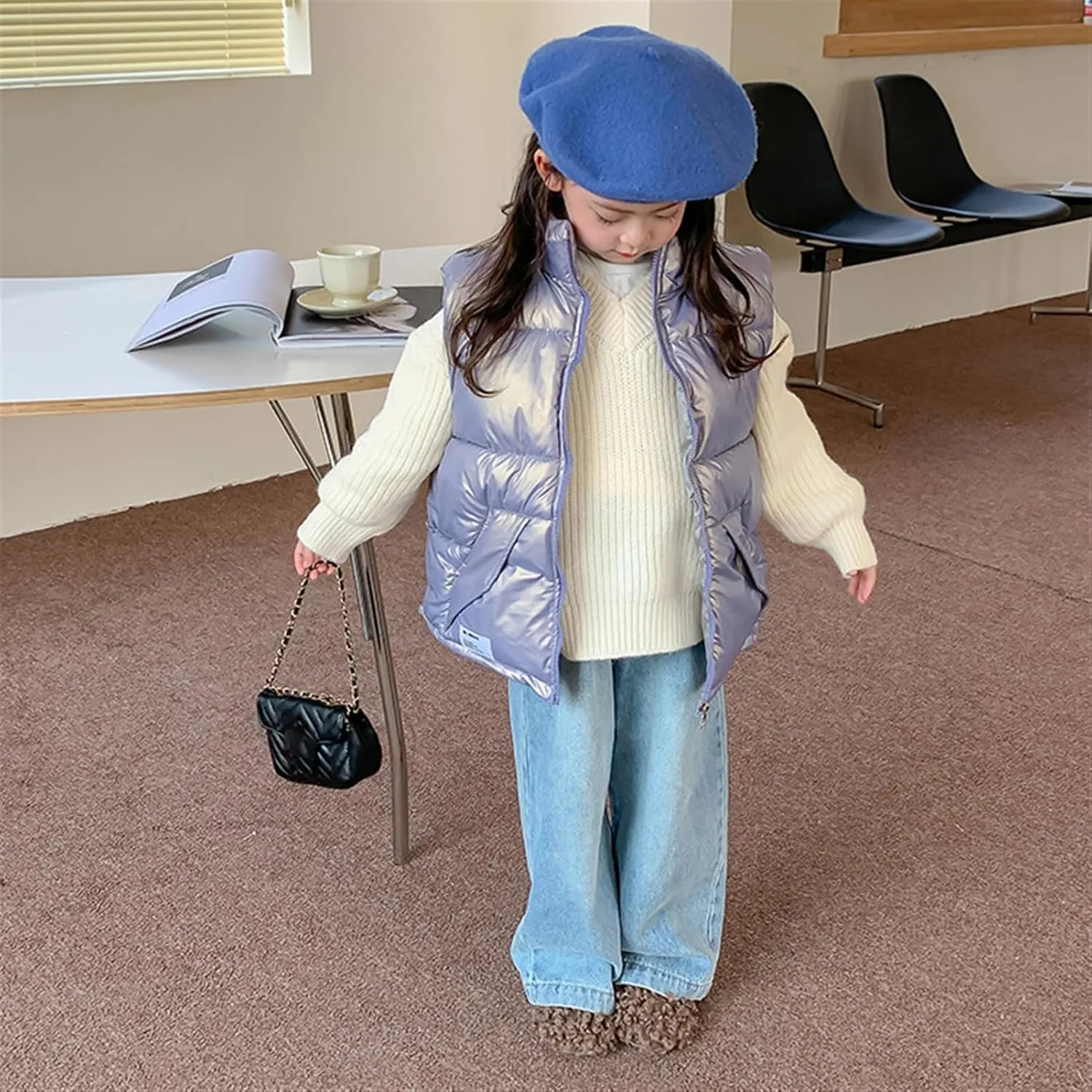 Girls Puffer Vests Coat Boys Sleeveless Thicken Padded Jacket Lightweight Winter Coat