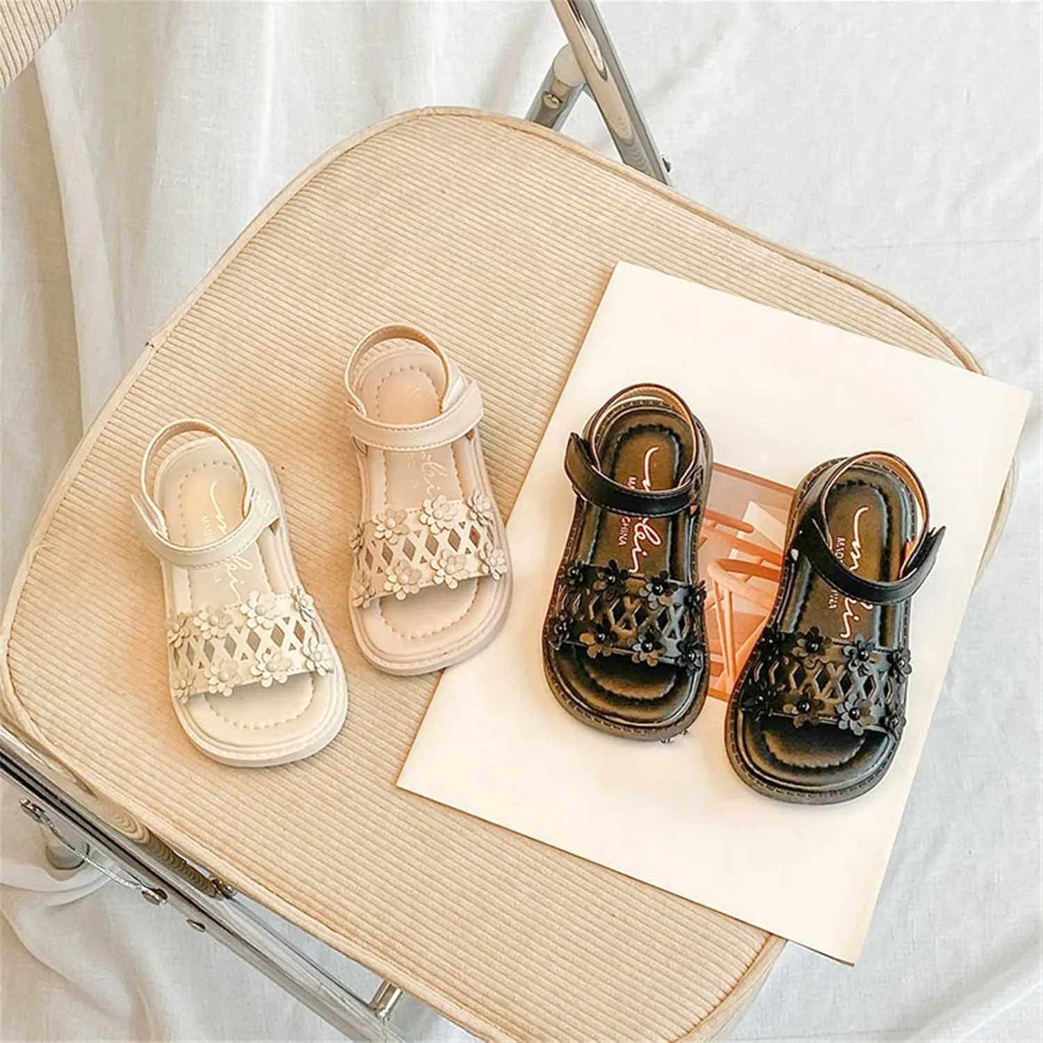 Girls Sandals Open Toe Mesh Design Shoes Flat Sandals Summer Dress Shoe Princess Shoes Casual Girl Shoe Size 3