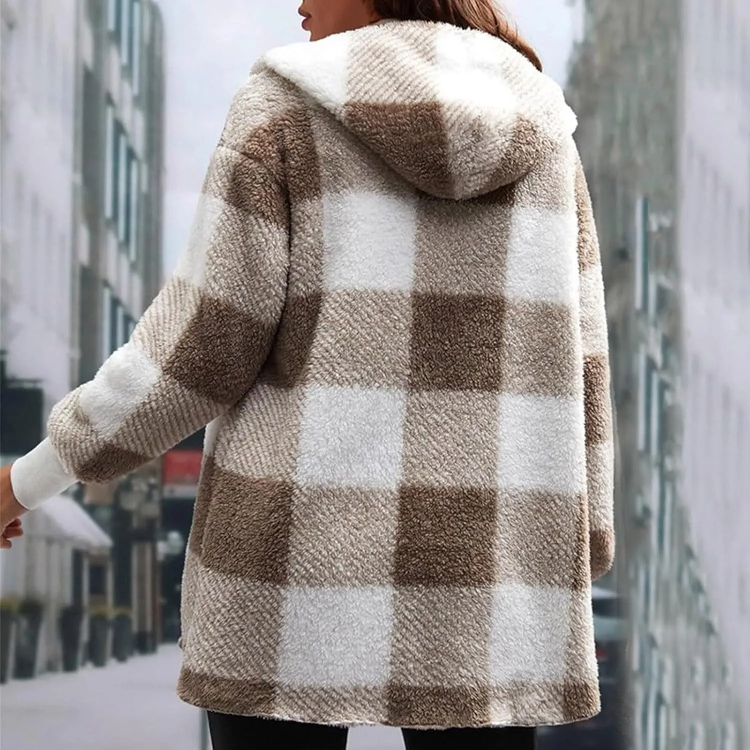 GOFULY Cardigans For Women Trendy Winter Open Front Fuzzy Fleece Hoodie Plaid Sherpa Jackets Winter Y2K Fall Coats Outfits