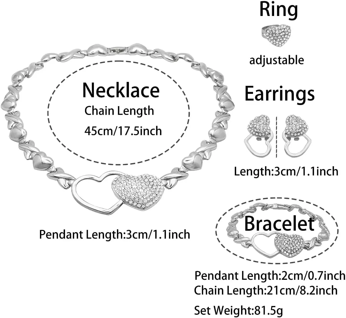 Gold Jewelry Set 18K Gold Accessories for Women Jewelry Set Wedding Bridal Fashion Jewelry Sets Women Accessories Bracelets Earrings and Rings Sweetheart Gifts
